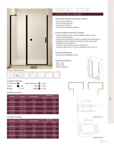Ficha del catálogo Castel: Padel 100B, página 279