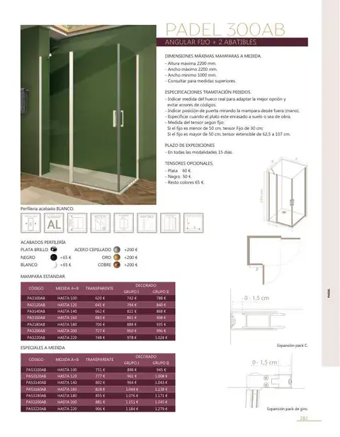 Ficha del catálogo Castel: Padel 300AB, página 285
