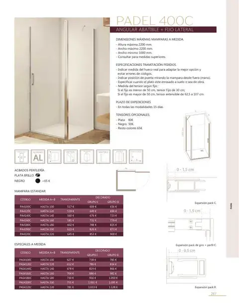 Ficha del catálogo Castel: Padel 400C, página 289