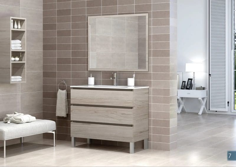 Mueble de baño Delta con patas y tres cajones en acabado Humo